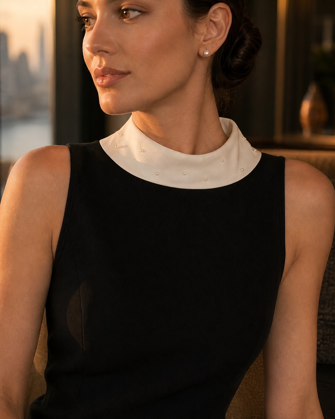 Celine Pearl-Collar Dress fabric and trim detail