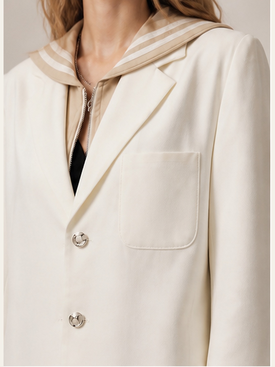 Mila Layered Blazer fabric and trim detail