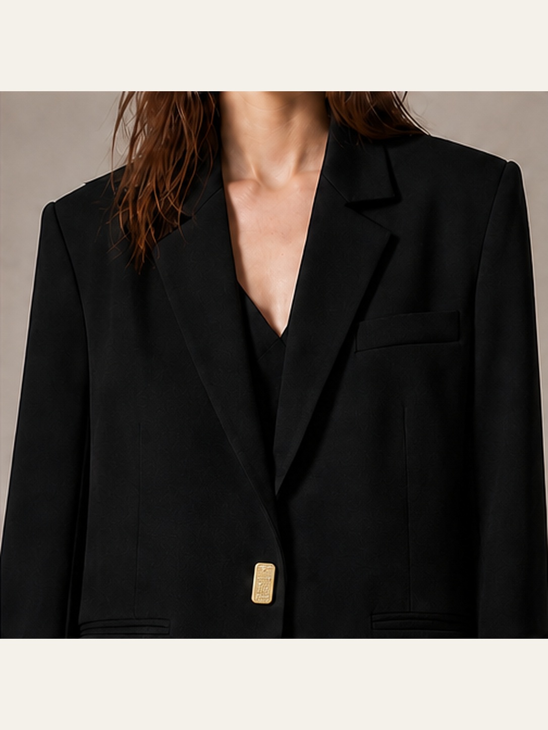 Sofia Gold-Bar Blazer fabric and trim detail